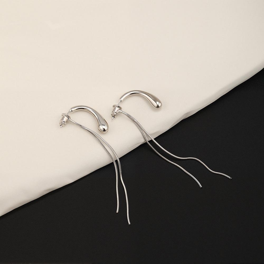 Silver Needle Water Drop Tassel Earrings - Retro, Light Luxury, Simple Cool Style Accessories