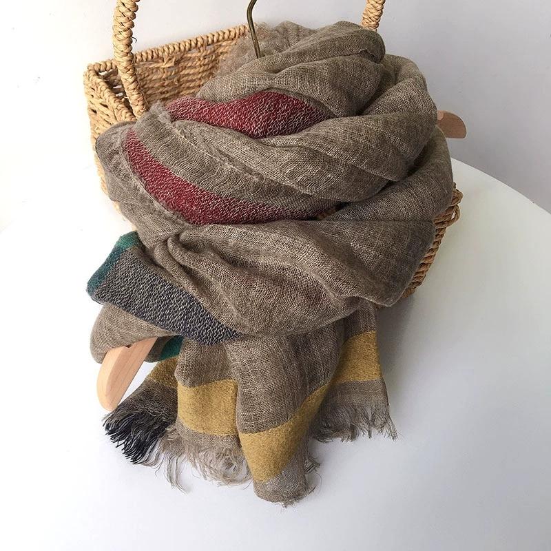 Autumn And Winter Vintage Wool Scarf Warm Shawl For Lady Classical Stripe Long Winter Wool Scarves