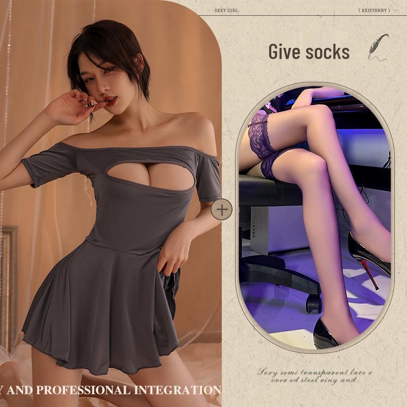 Sexy Splicing Lingerie Set: Hollow-Out Pajamas Nightgown