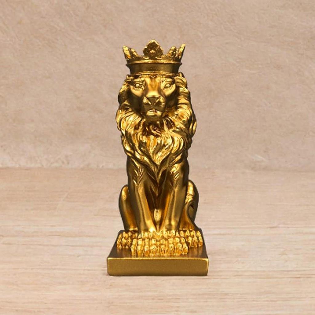Lion with Crowned Statue Resin Table Decoration Ornament 14.5cm for Home and Office Decoration Unique