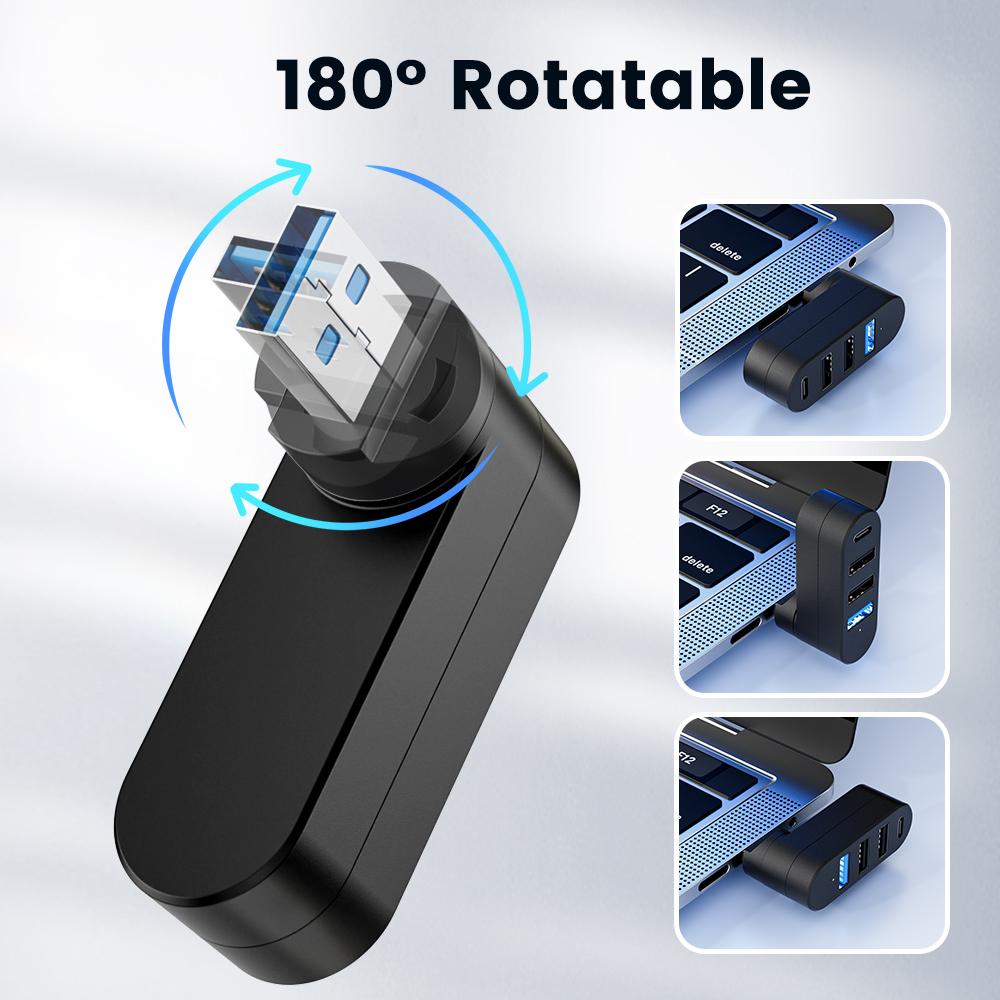 Rotatable USB HUB USB 3.0 2.0 Type C HUB USB Splitter 4 Ports Multiple Expander For Computer Laptop MacBook U Disk Data Transfer