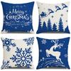 Blue Christmas Linen Pillow Cover New Digital Printing Simple Cushion Cover Cushion Cover