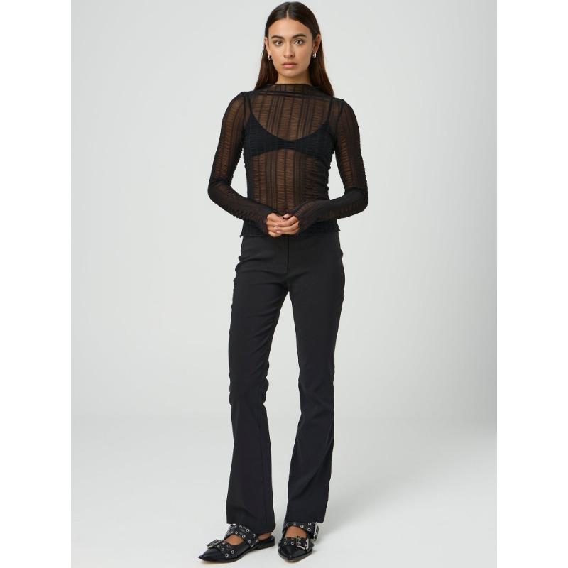 Dámský sexy top s průstřihy, kulatým výstřihem, jednobarevný, průsvitný, s dlouhým rukávem