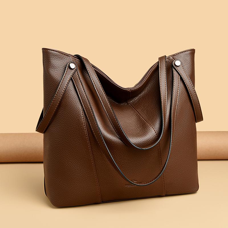 Luxury Brand Soft Leather Shoulder Bags For Women Casual Tote Bag Female Solid Purse Simple Design Handbags Commuting Sac A Main