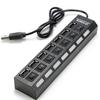 7 Ports LED USB 2.0 Adapter Hub Power On/off Switch for PC Laptop BK