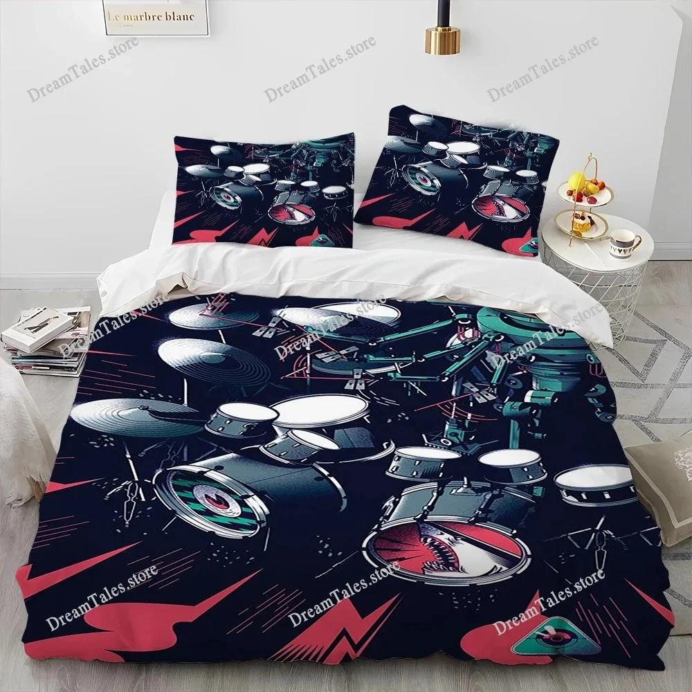 3D Schlagzeug Musikinstrumente Bettdecke Bettwäsche-Set, Bettbezug Bett-Set Steppdeckenbezug Kissenbezug, King Queen Size Bettwäsche-Set Geschenk