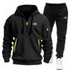 Mens Winter Hooded Tracksuit Long Sleeve Top Pants Set Multi Pockets Casual Sportswear