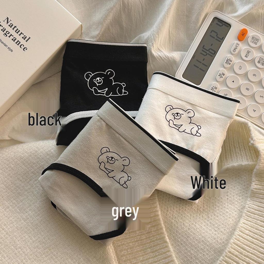 Women's Little Bear Print Cotton Mid-Waist Breathable Japanese Style Soft Triangle Briefs