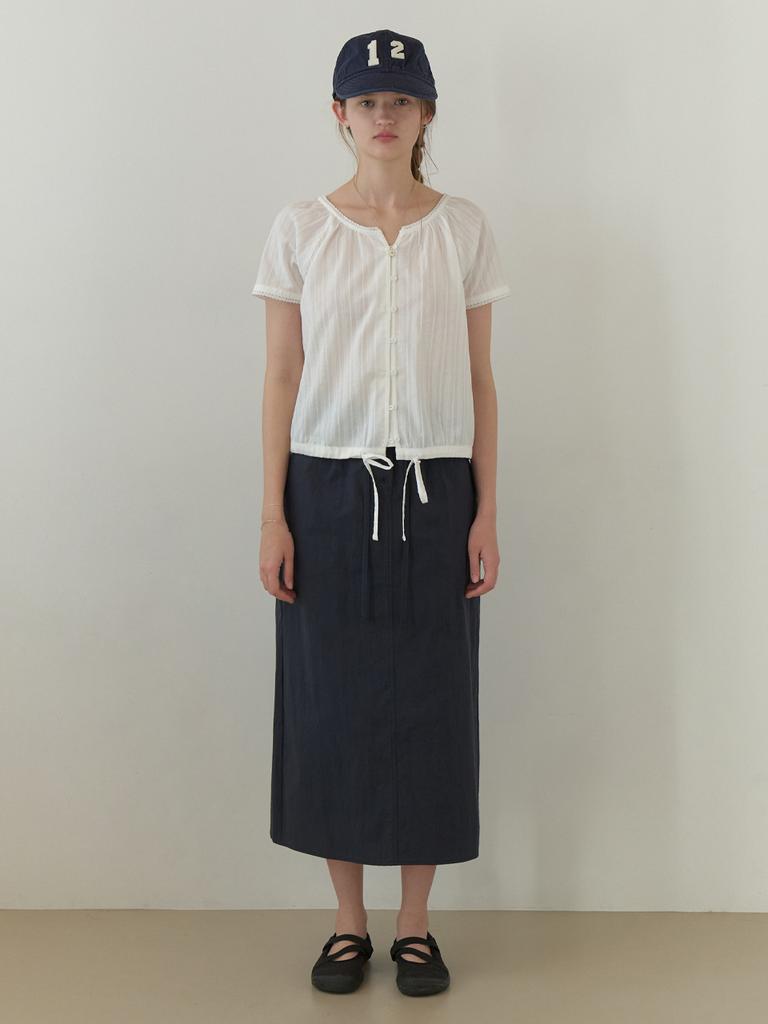 Deomiteun Ridge Button H Skirt (Navy)