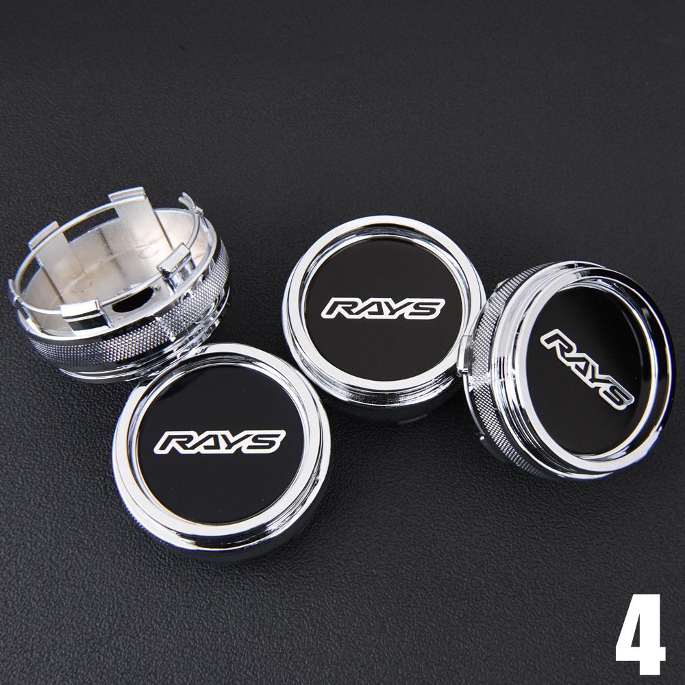 4PCS JDM Sport Rim Cap Clip 62mm VOLK RAYS Emblem Sticker Wheel Center Hub Caps Car Cover Cap Black & Silver