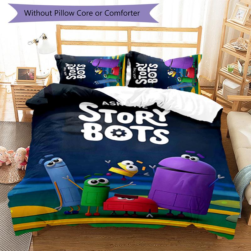 Ask the StoryBots 3pcs Bedding Set Duvet Cover Closure Includes 1 Duvet Cover & 2 Pillowcases for All Seasons Bedroom Home Dorm Decor