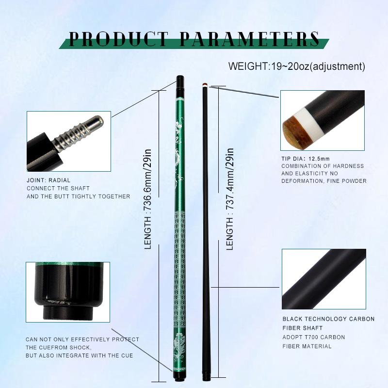 OKHEALING Fiberglass Pool Cue Black Technology Billiard Sticks 12.5mm Tip Radial Pin Joint 147cm/58inch Length 19Oz Weight Billiard Cue