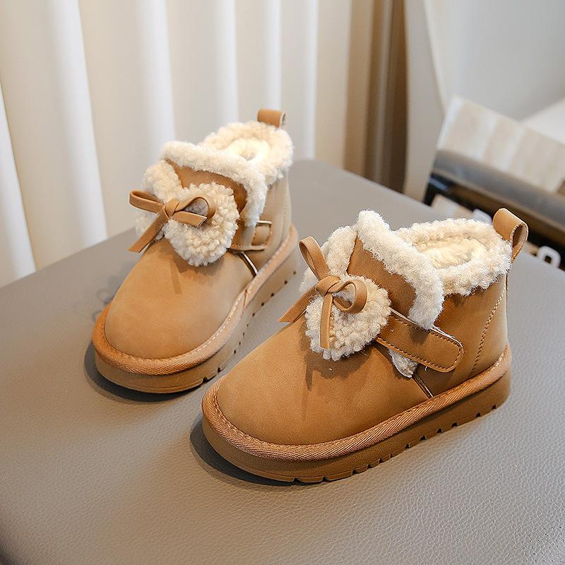 

Girls snow boots for spring and mid-summer, thickened with cotton, boys non-slip leather soft-soled student cotton shoes, trendy style 27Inner Length16.5cm хаки