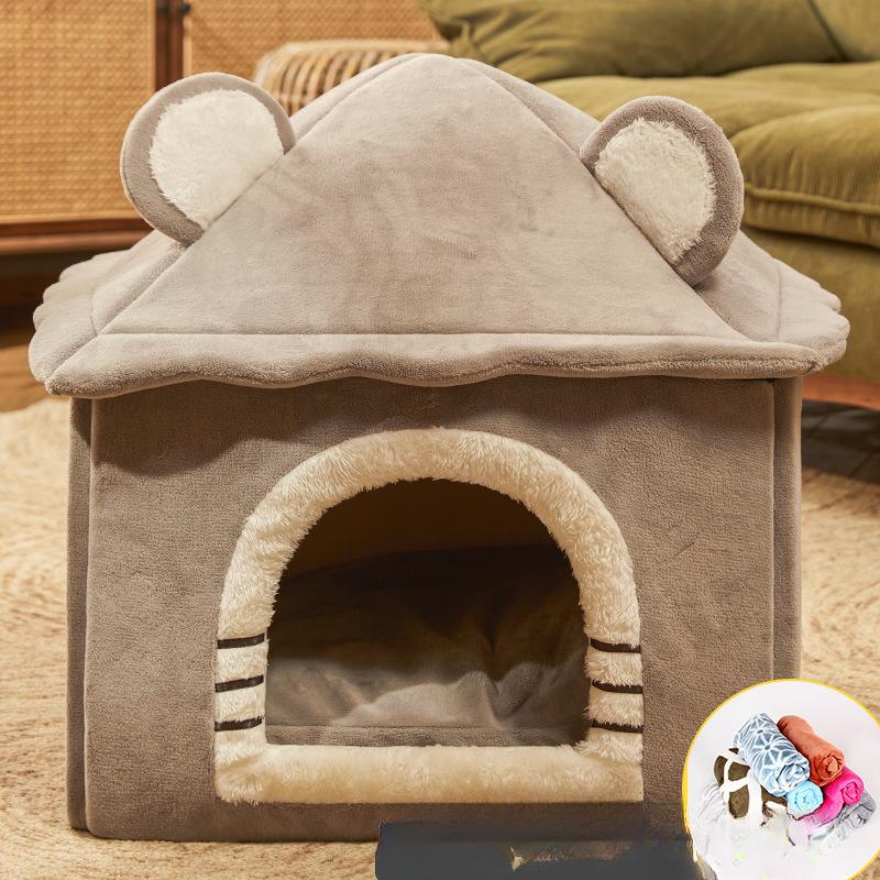 

Закрытое гнездо для кошек, гнездо для маленьких собак, для собак, на осень и зиму, теплое, можно разобрать и помыть, гнездо в форме домика, товары для животных M-44*44*50cm