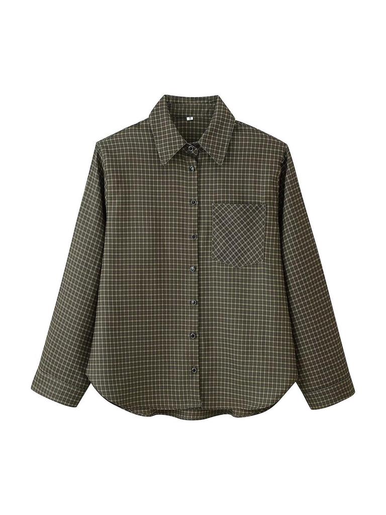 Camicia invernale a quadri da donna con revers e spalline, stile europeo e americano