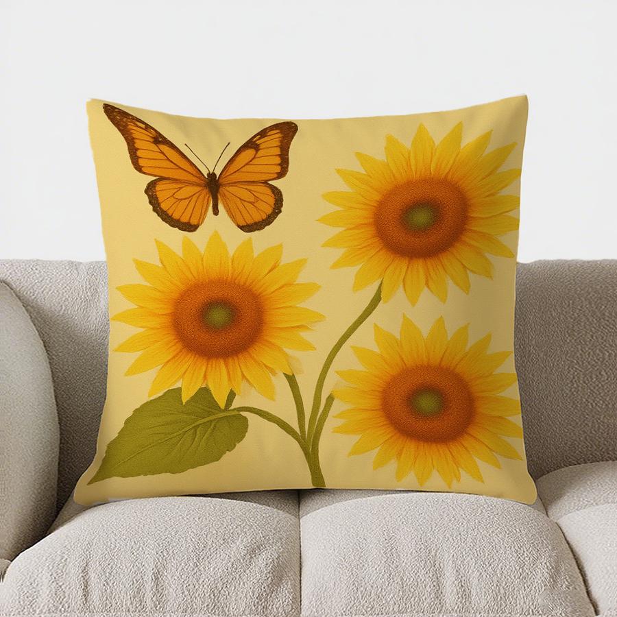 Home Decor Sunflower & Bird Decorative Throw Pillow Cover Pattern Cushion Cover Suitable For Sofa Bedroom Car Pillow Cover