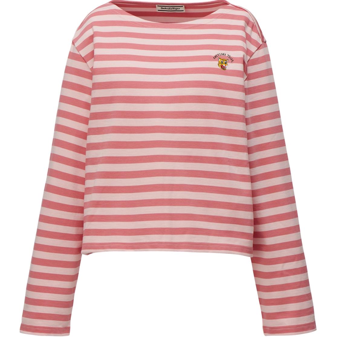 

ONITSUKA TIGER Полосатая футболка с коротким рукавом и вырезом лодочкой Женские топы Светло-розовый 2182B264-700 S