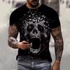 Maglietta a maniche corte da uomo con stampa 3D di teschio, retrò, casual, alla moda, estiva, streetwear, top oversize, t-shirt, abbigliamento