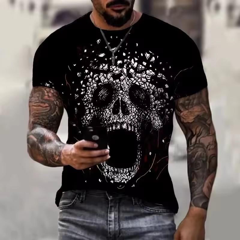 Maglietta a maniche corte da uomo con stampa 3D di teschio, retrò, casual, alla moda, estiva, streetwear, top oversize, t-shirt, abbigliamento