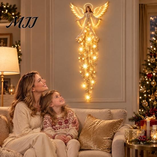 Guardian Angel Gift Blessing Wall Light, Cascading Glowing Star Christmas Lamp, LED Vintage Home Accents Starfall Effect Figurine for Bedroom
