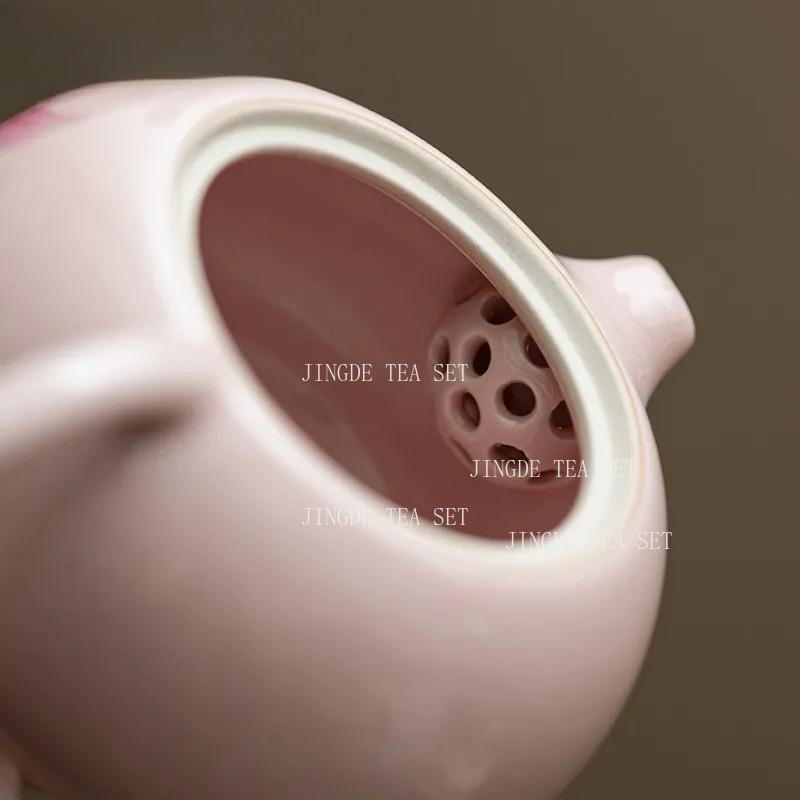 180ml Antique Pink Peony Teapot Ceramic Xishi Teapot Kaikai Ru Kiln Tea Pot Kung Fu Tea Set Accessories Underglaze Color
