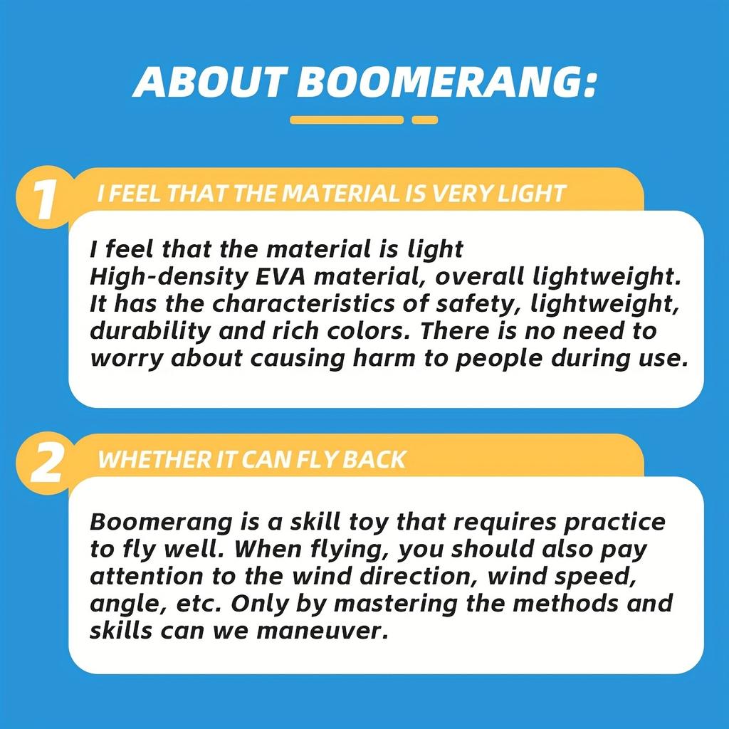 Soft and Safe High-Density EVA Material Boomerang | Outdoor Activity, Boy Toys Flying Around, Boomerangs, Spinning Frisbee