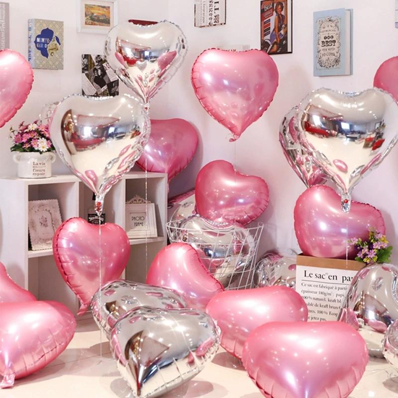 10Pcs 18 Inches Large Foil Red Heart Shaped Balloons For Valentine'S Day Wedding Shower Anniversary Engagement Decoration