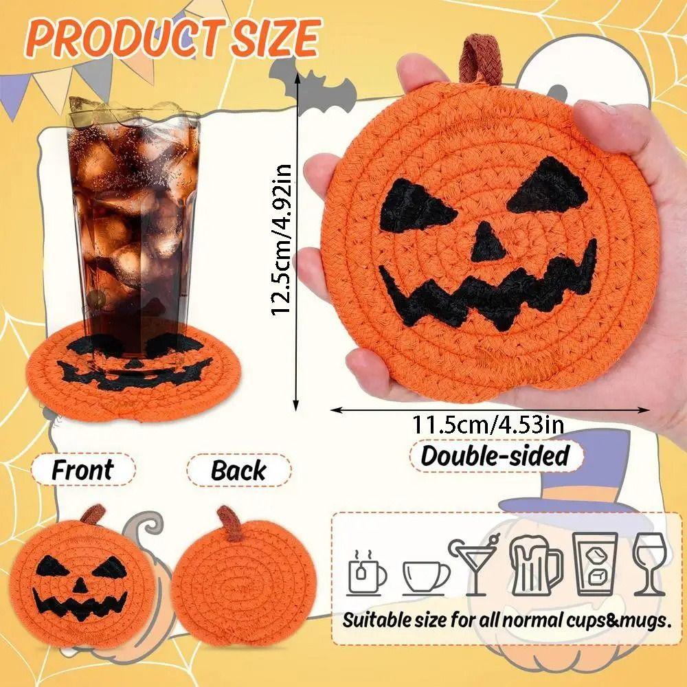 4/8Pcs Handwoven Pumpkin Shaped Coasters Creative Non-Slip Cup Mat  Halloween Decor