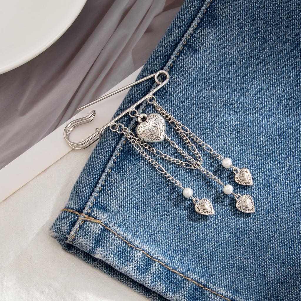 Heart Pearl Bow Brooch Detachable Tassel Fixed Clothes Pin Waist Buckle Button Clasps Trouser Leg Decorative Brooch