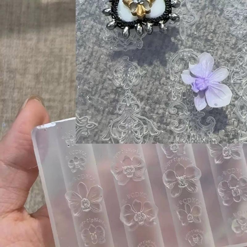 Künstlerische französische Barock Phalaenopsis Orchideen Herz Silikon Nagelkunstform für Handwerksdekoration