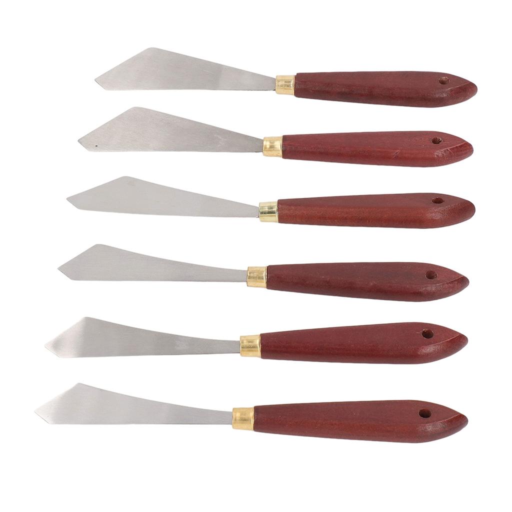 6Pcs Palette Knife Stainless Steel Blade Wooden Handle Widely Used Painting Knife Set for Painting Mixing
