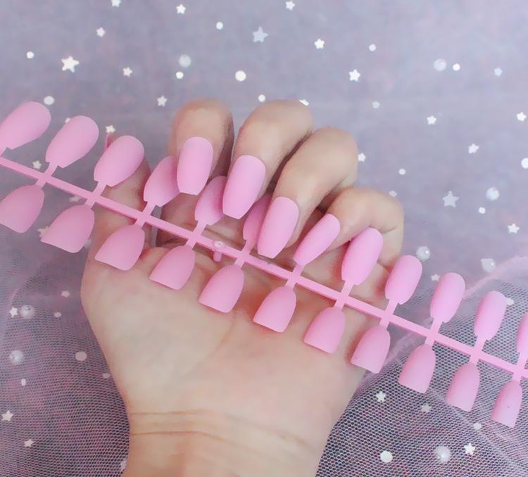 24pcs/set DIY Quick Nails Matte Frosted Long T Solid Color False Nails Multi-color Strips Finished Wear Manicure