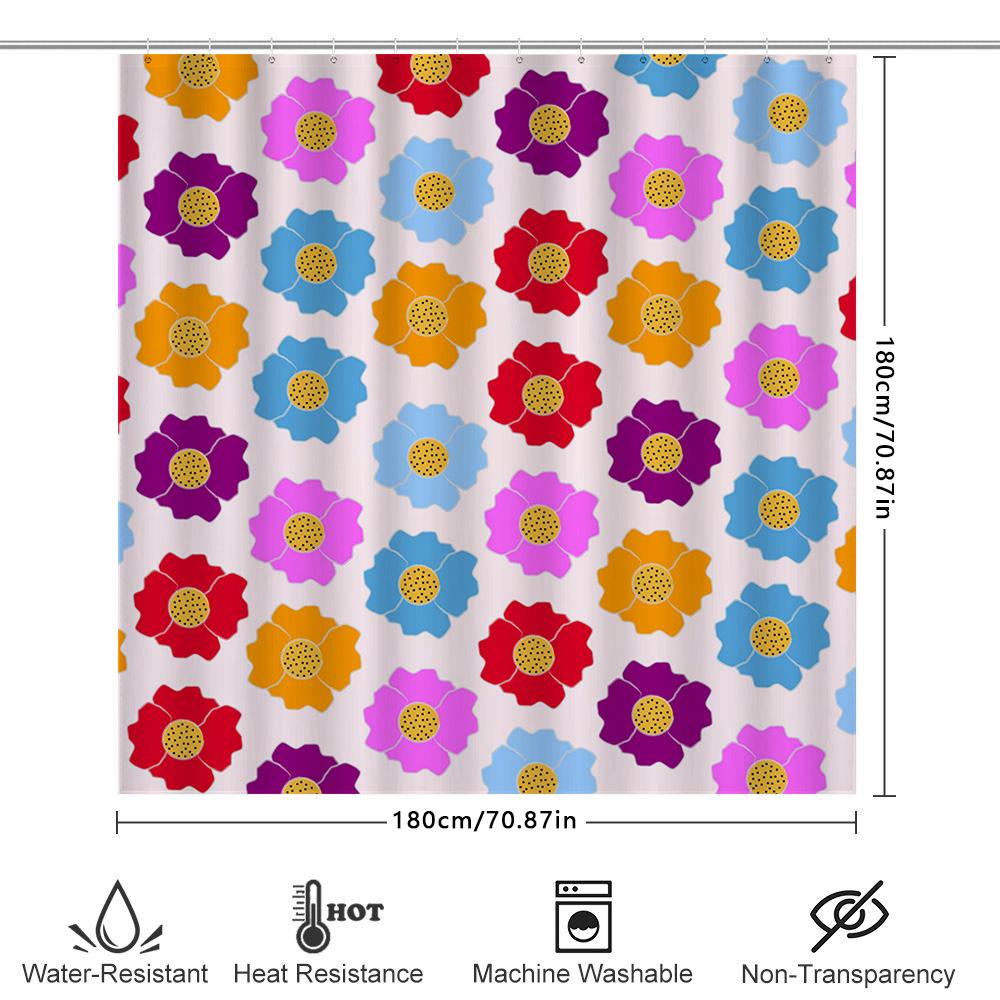Brightly Colored Flower Shower Curtain Bath Decor Ideas Modern Bathroom Accessories Fabric Shower Curtains With Hook Rings For H