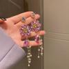 Europäischer & Amerikanischer Übertriebener Design Lange Quaste Blume Ohrringe in Lila/Silber für Frauen
