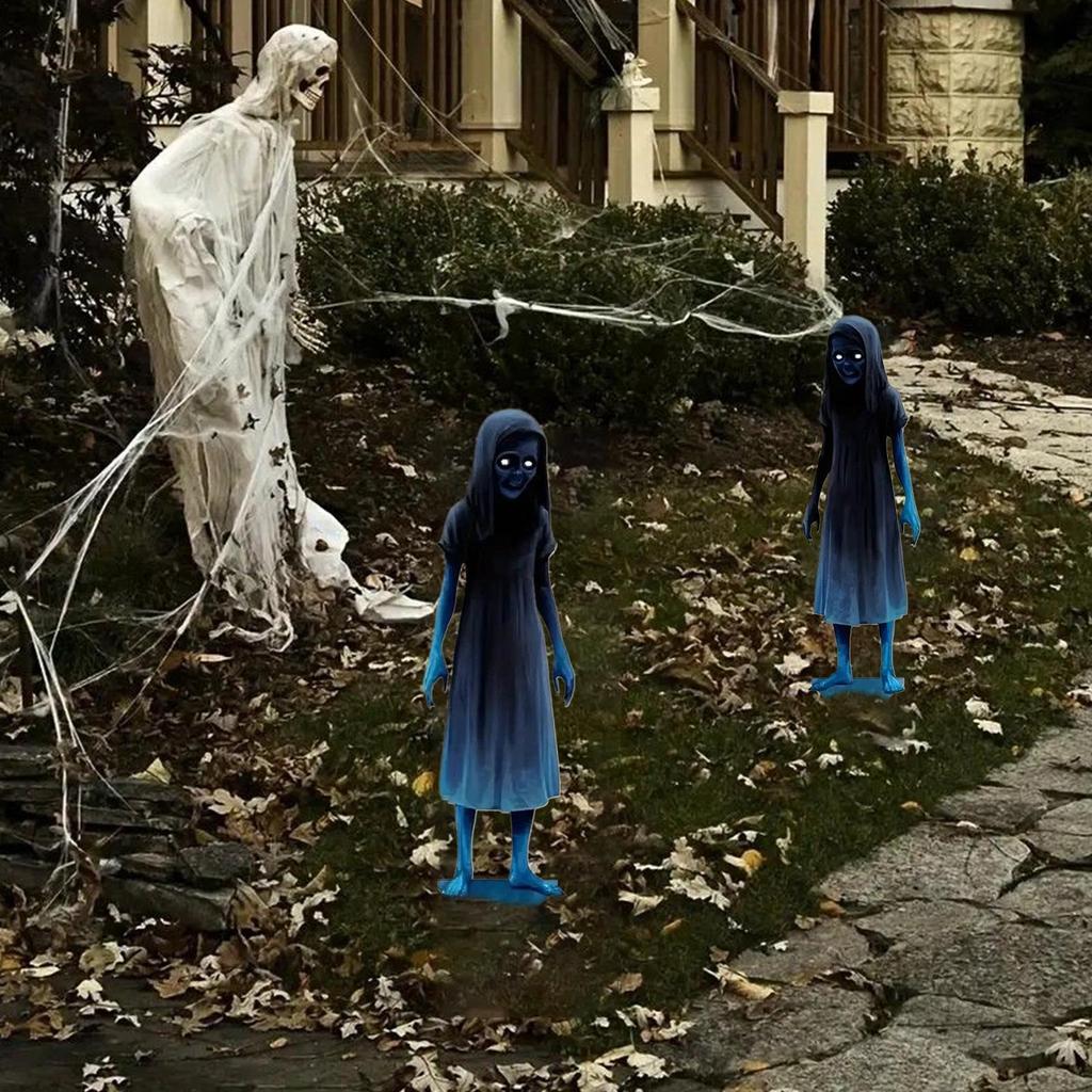 Twins Halloween Yard Signs Horror Twins Halloween Yard Sign Stakes Double Ghost Garden Stakes for Yards Patios Gardens Parties