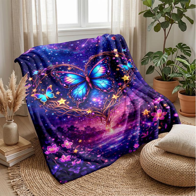Butterfly Heart in Galaxy blanket Personalized Name Flannel Blanket Soft Cozy Plush Throw for Sofa Bed Lightweight Home Decor