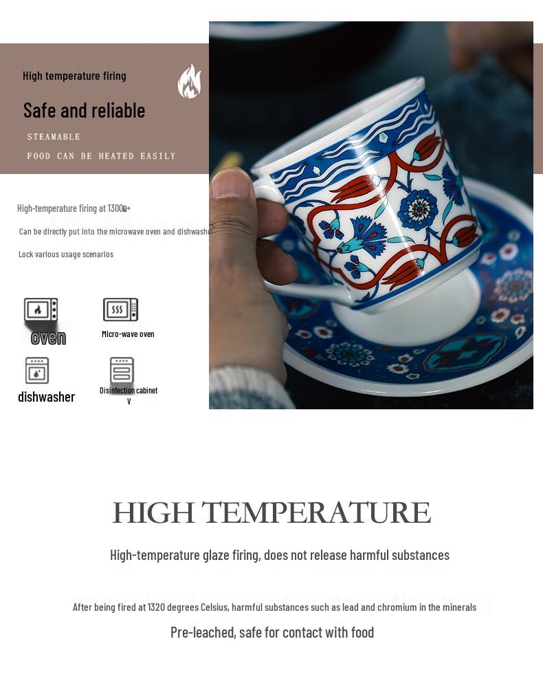 Set cană și farfurioară pentru latte din ceramică turcească - Cutie cadou cană retro