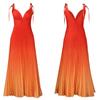 Plus Size Women V Neck Sexy High Waist Gradient Pleated Long Evening Dress