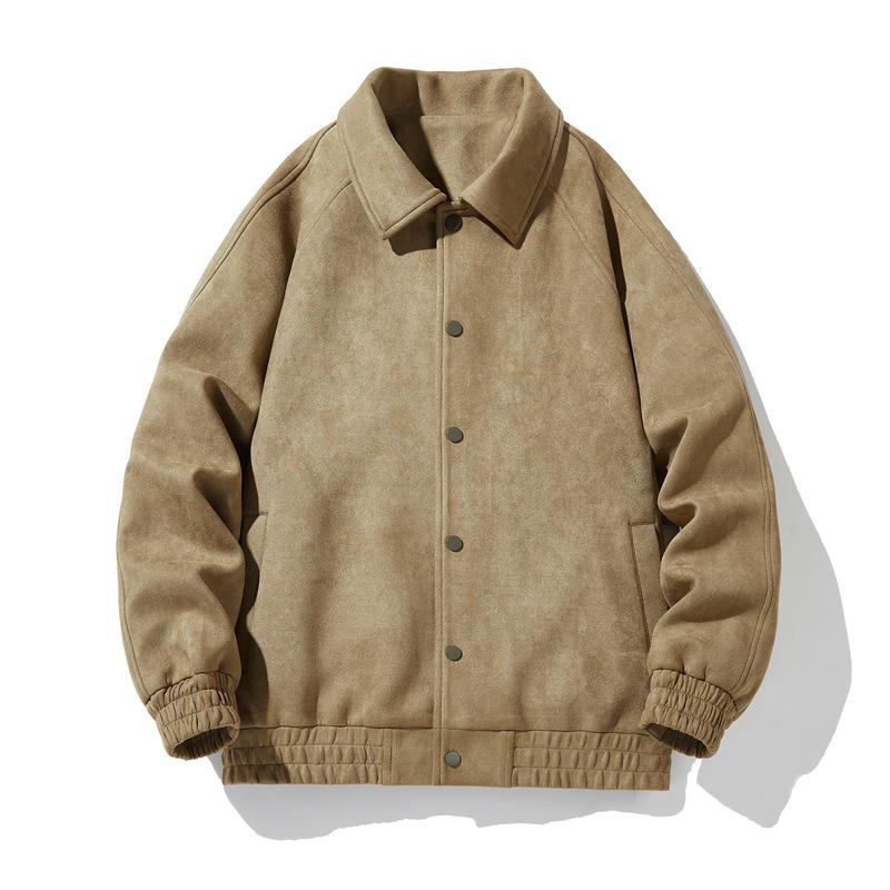 Spring and Autumn Men's Fashion Versatile Lapel Jacket Solid Color Retro Color Suede Baseball Jacket Men's