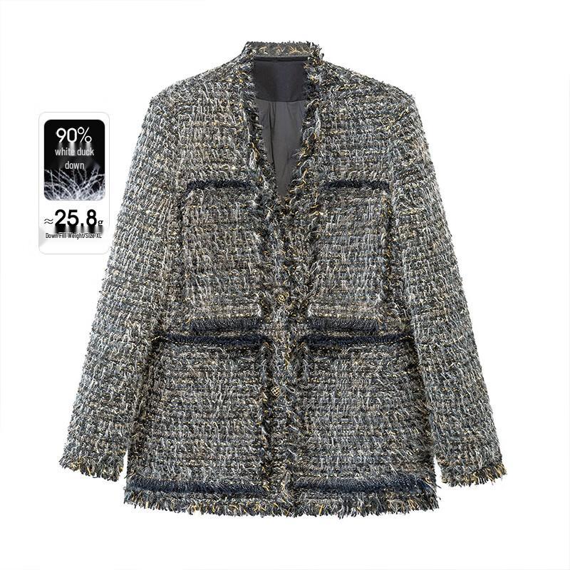 

Women s Elegant V-Neck Single-Breasted Down Jacket M