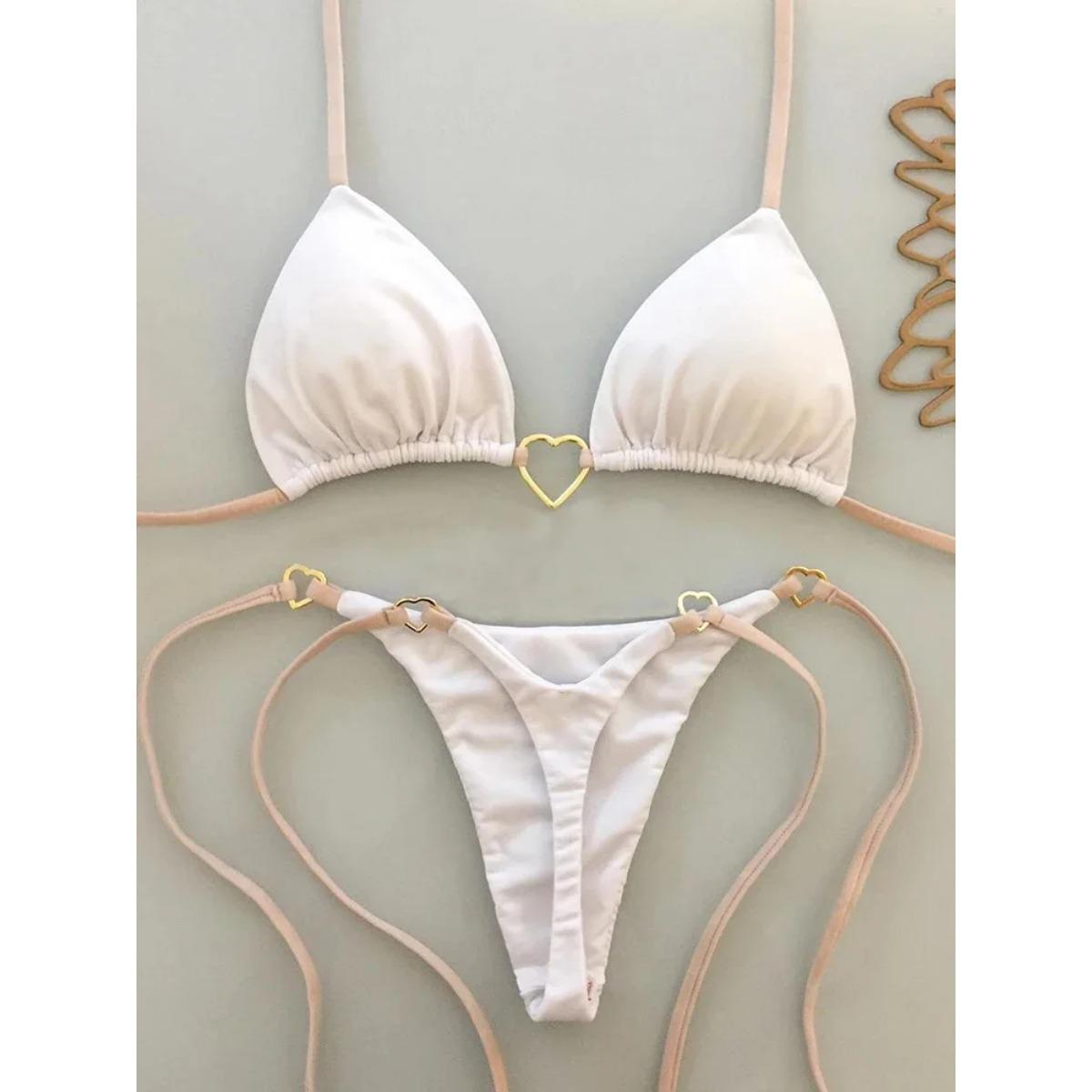 

Однотонный белый бикини, женский костюм, модный купальник с заниженной талией и шнуровкой, комплект из двух частей L