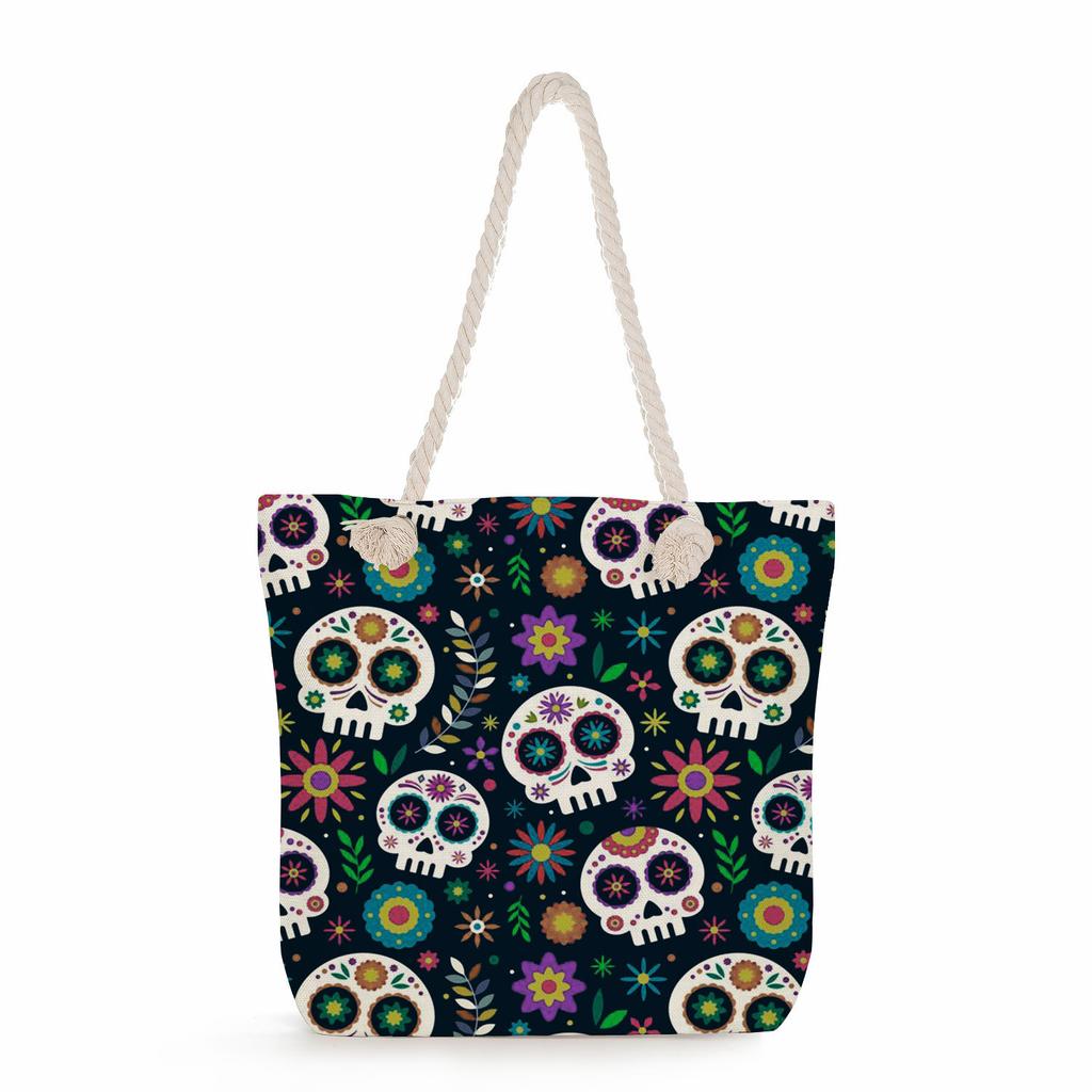 Skull print thick rope single-shoulder beach bag 7298 KTB
