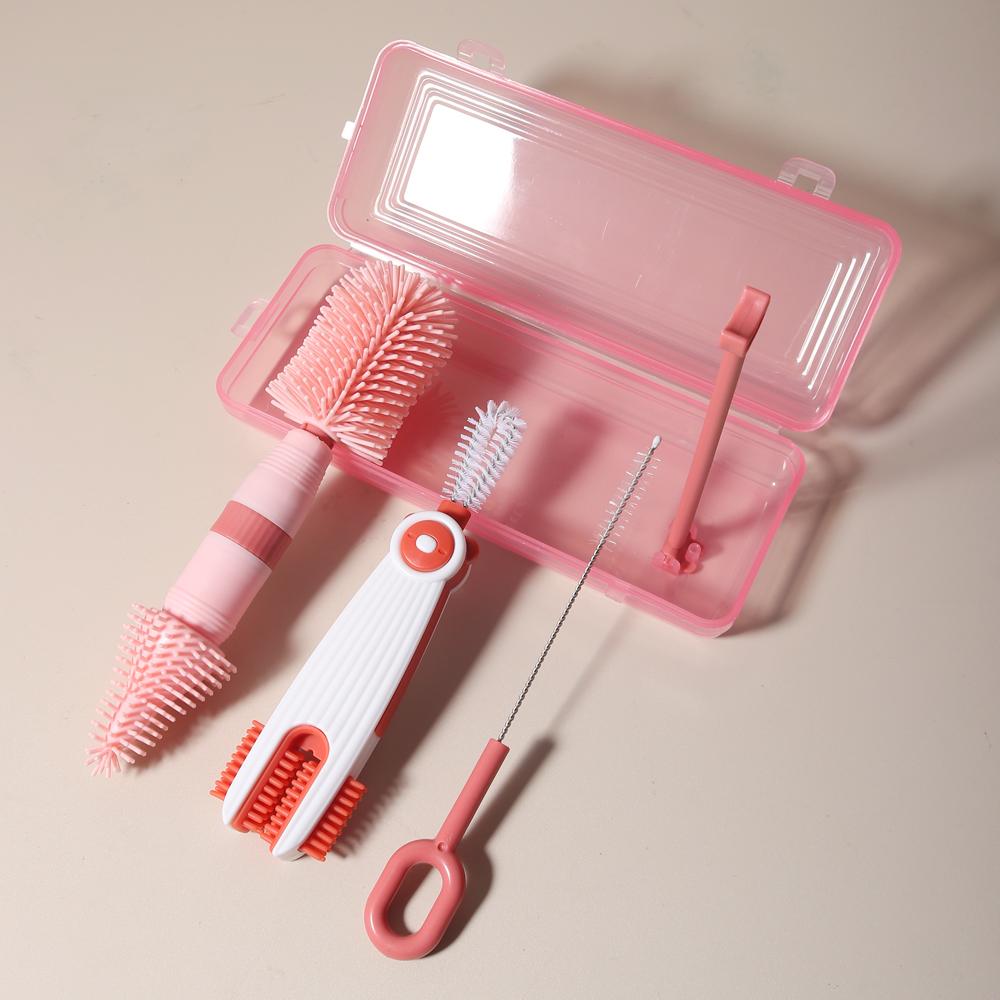 4 in one  baby bottle cleaning set portable Silicone Pacifier Brush, Straw Brush,360 Degree Rotating Cleaning Bottle Rinse