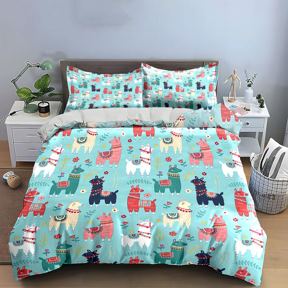 Colorful Llama Pattern Bedding Set Bedding Duvet Cover Set Duvet Cover Pillowcases (1 * Duvet Cover 2 * Pillowcases, without duvet insert)