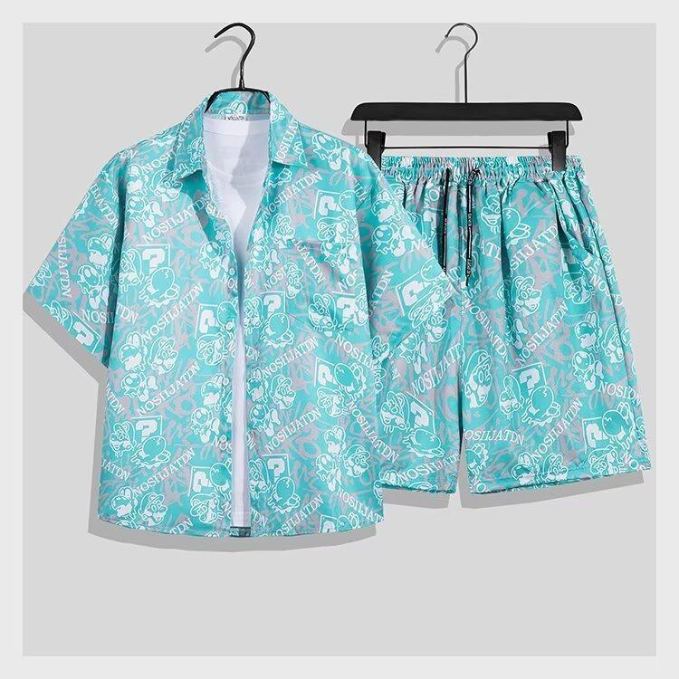 Hawaii Men's Quick Dry Graffiti Floral Shirt & Shorts Summer Set