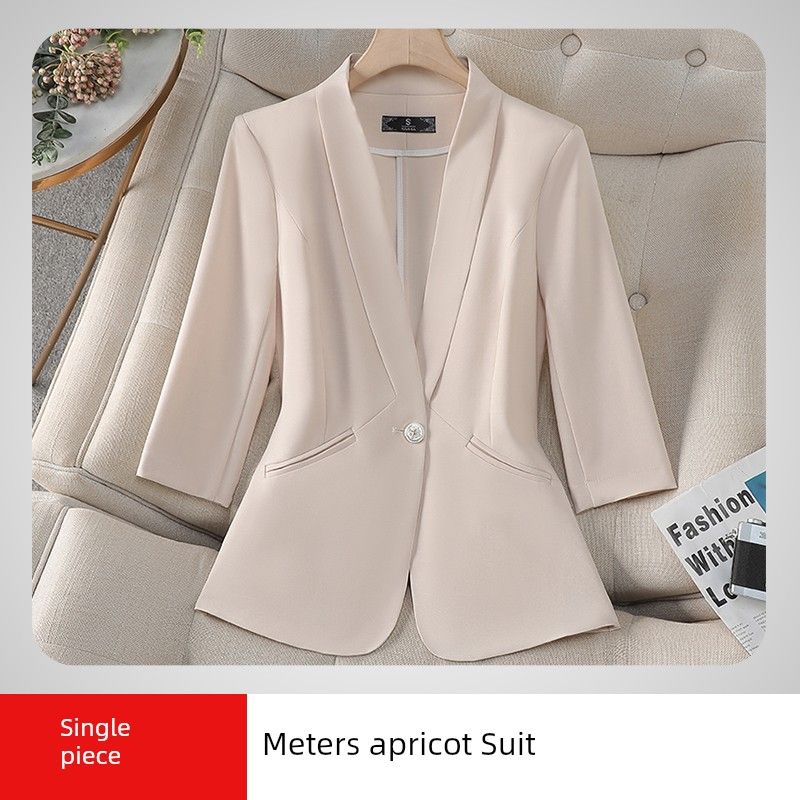 

High-End White Small Suit Outerwear Women 2025 Spring and Summer Thin Casual Small Short Collarless Suit Top Meters apricot L([50.00kg -54.50kg])