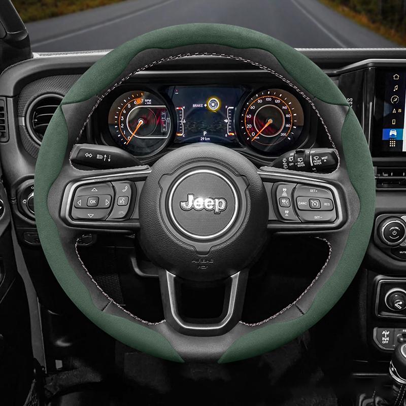 For Jeep Suede Snap-on Steering Wheel Cover Fit Renegade Compass Wrangler Jk Jl Grand Cherokee Wk2 Accessories Wj Portachiavi