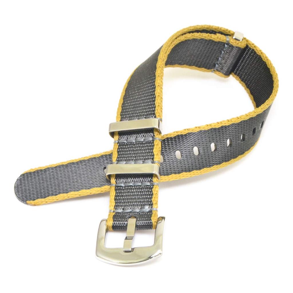 CASSIS Nylon Watch Strap TYPE NATO with Replacement X1126CS1997018 LX, 18mm, Gray/Yellow, Tool,
