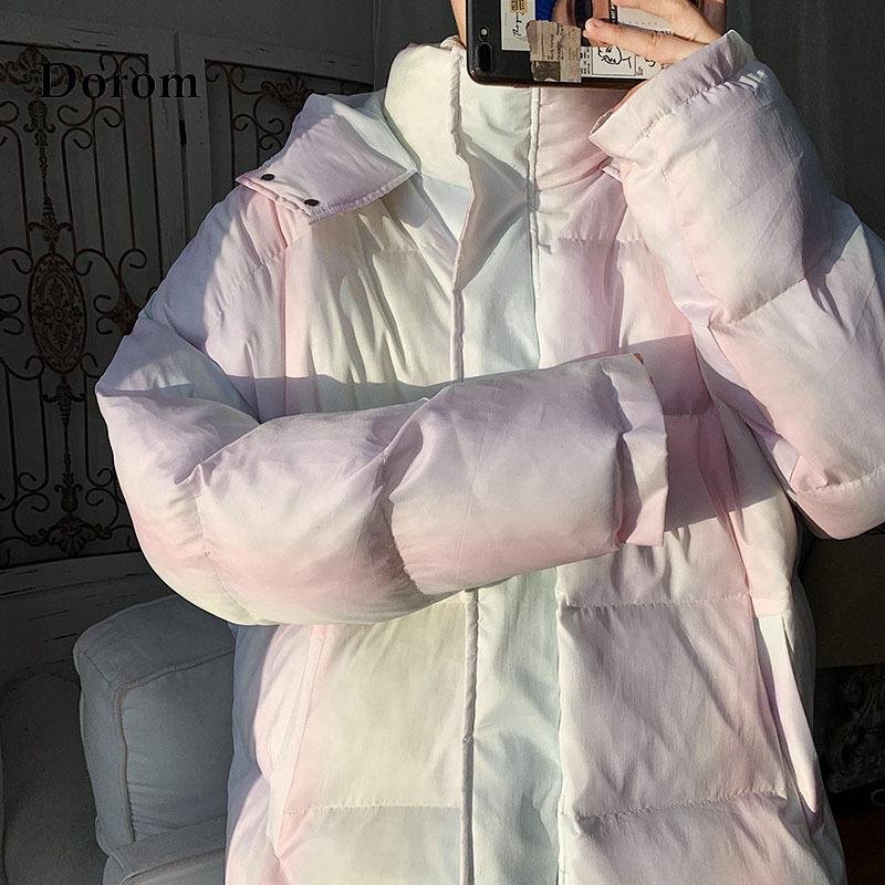 Harajuku vázanka zimní oversize parky ženy ležérní kabát korejská volná nafouknutá bunda s kapucí Dámská teplá bavlna vycpaný kabát