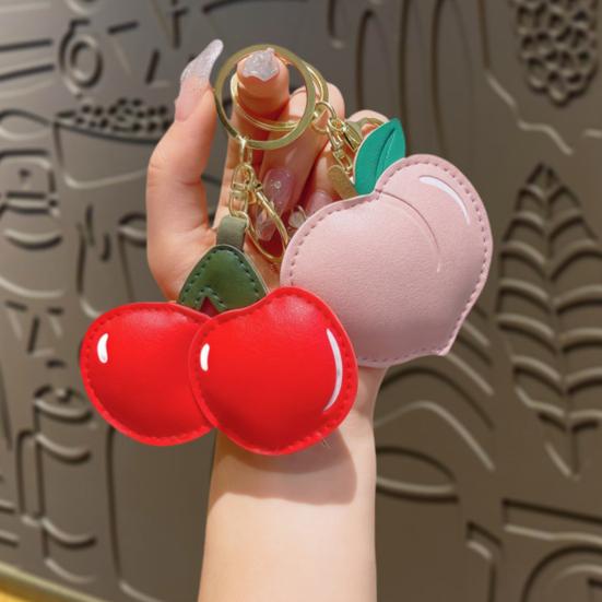 Keychain Pendant Peach-Shaped Card Holder Faux Leather Access Card Case Simulated Fruit Keychain Decorative Valentine Day